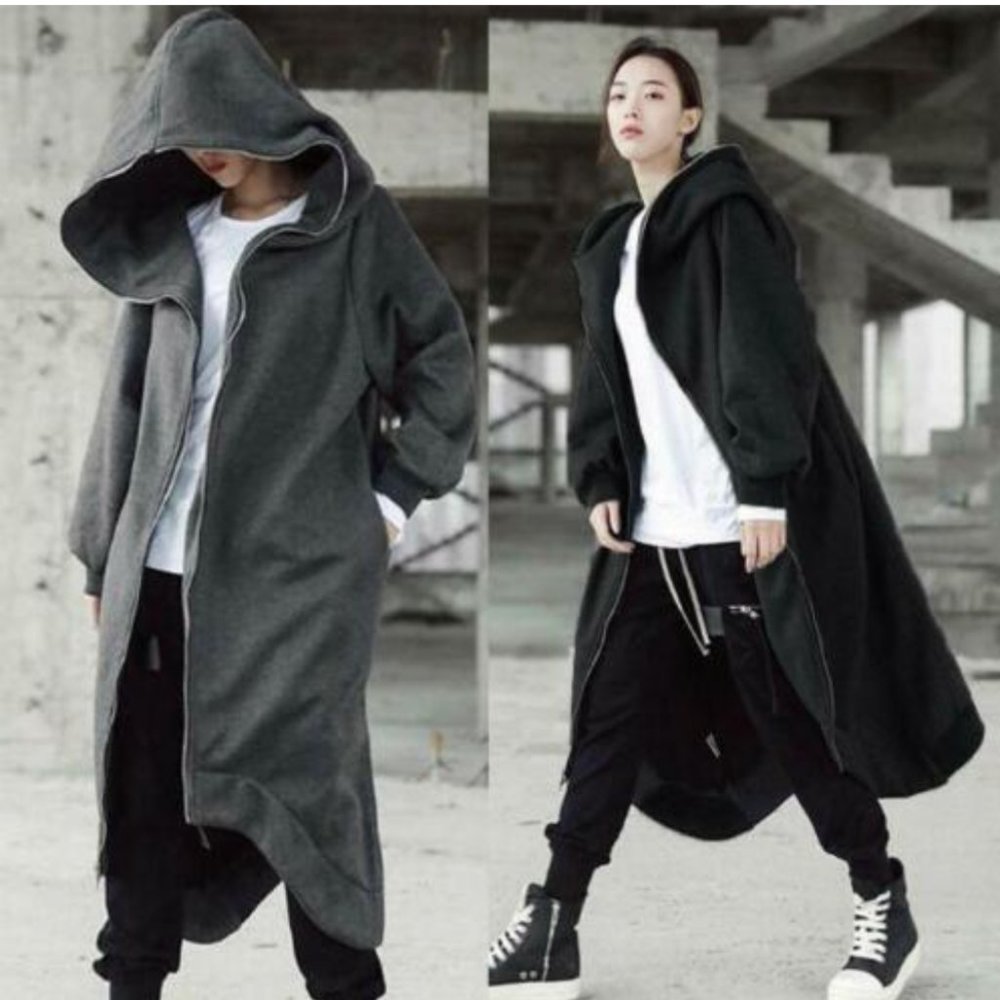 Black Oversized Asymmetrical Hooded Sweatshirt Coat